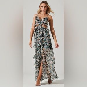 ASTR The Label Palace Floral Cutout Ruffle Maxi DressBlack multi floral Size S